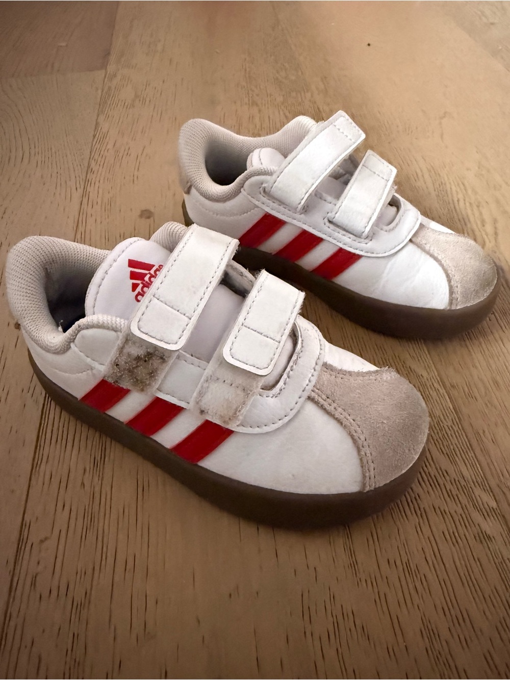 adidas Kids White Sneakers with Red Stripes